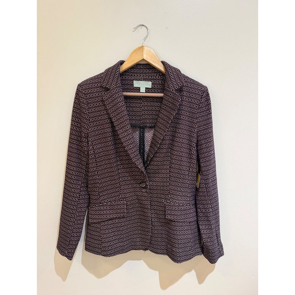 Ryegrass Womens Burgundy Geometric Print Single Button Blazer Jacket Size M NWT